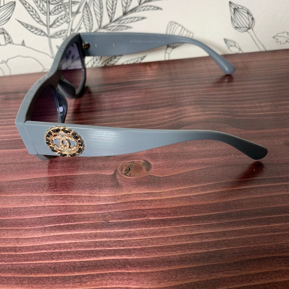 Womens CHANEL Grey Crystal Logo Sunglasses OS EUC! - Picture 4 of 7